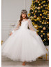 Long Sleeves Ivory Lace Tulle Flower Girl Dress Communion Dress